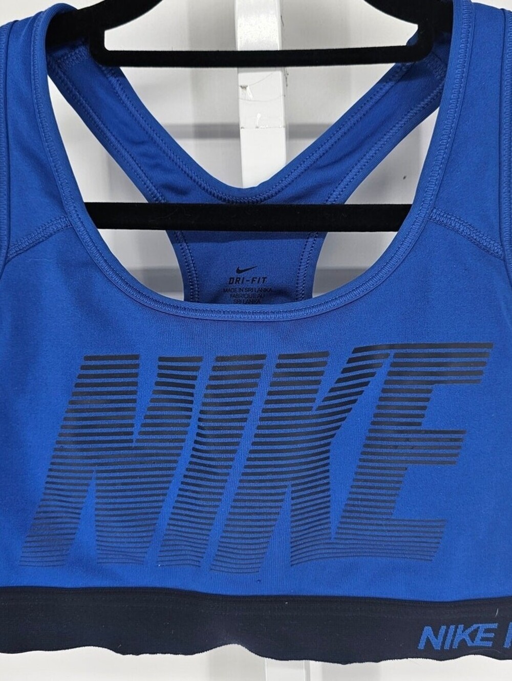 Nike Pro Womens Sz M Racerback Sports Bra Blue Black Medium Impact